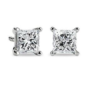 18k White Gold Over Sterling Silver Premium CZ Princess Cut 1ct Stud Earrings